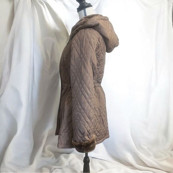 Dennis Basso Cinch Waist Quilted Anorak Coat with Faux Fur Trim Size Small - Picture 3 of 12